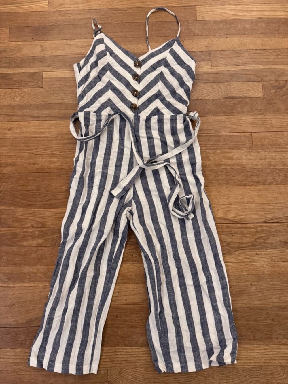 Kensie Jeans Women's Blue White Striped Linen Blend Jumpsuit - Size L
b33